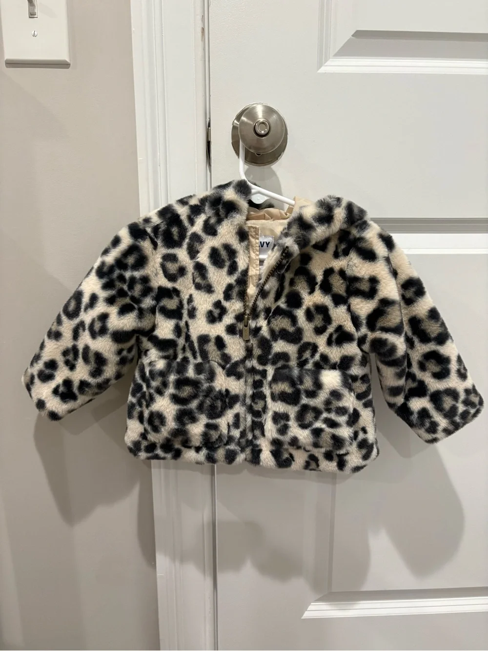 Old Navy Faux Fur Leopard Hooded Jacket for Kids - Ivory & Black